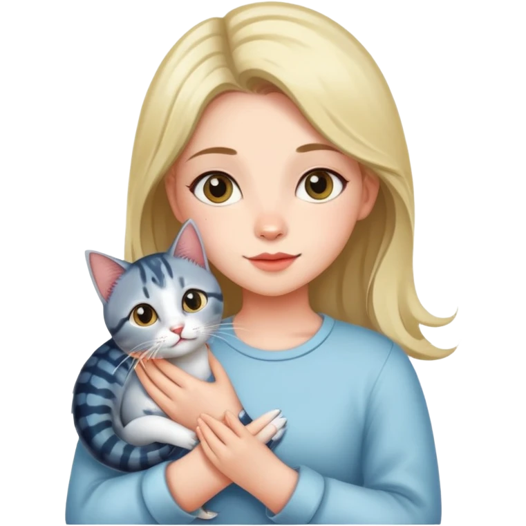 A pretty girl holding a mackerell cat breed on her arms with such a love and care  emoji