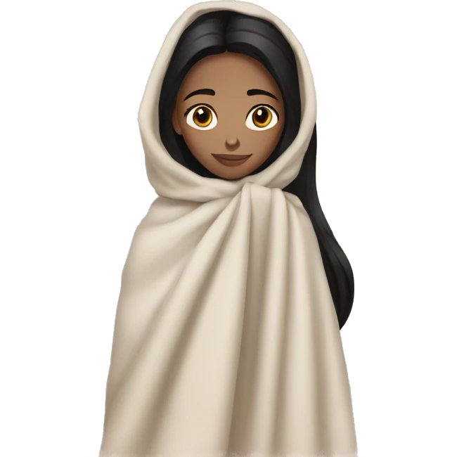 girl with black hair pale skin brown eyes with a blanket emoji