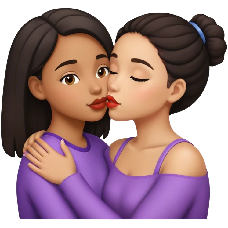 Two girls kissing love biracial emoji