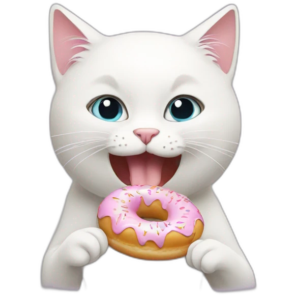 white cat eating donut emoji