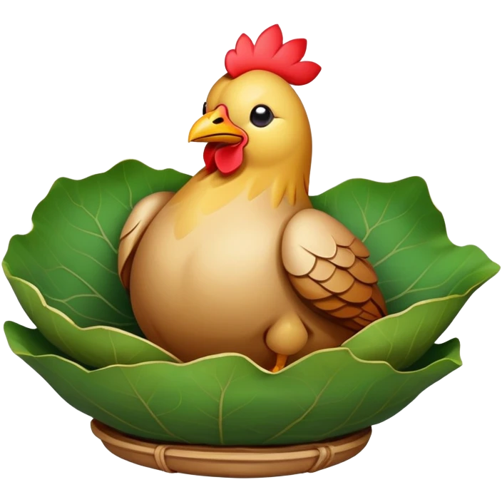 Beggar's Chicken wrapped in lotus leaf and clay, simplified emoji style with bold outlines and bright colors, cartoon style traditional Hangzhou dish before cracking emoji