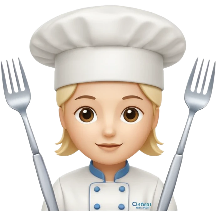 rounded square mobile app logo design, 3d icon of a chef's hat and a fork combined, subtle gradient, minimal soft blue background, flat design, clean, professional food service icon emoji