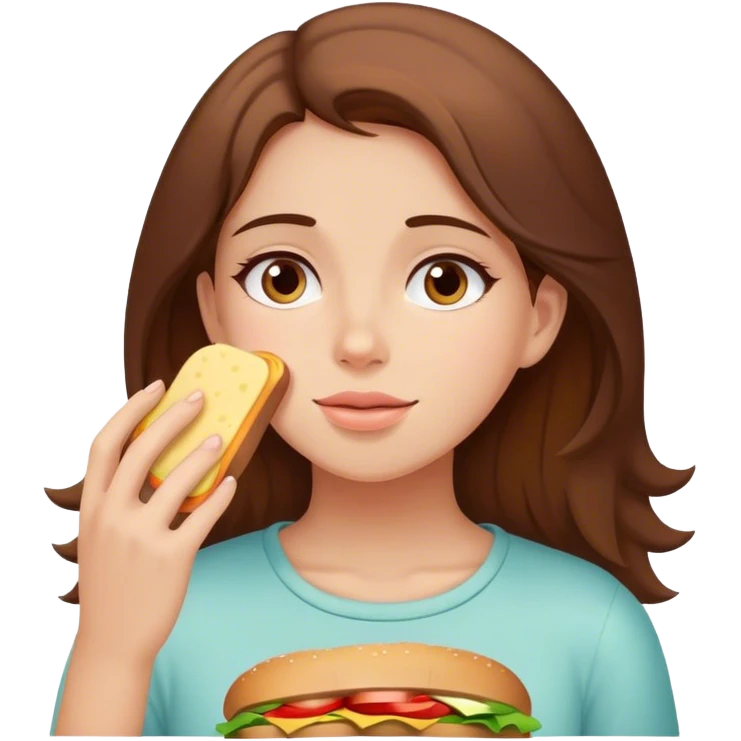 Girl with brown hair dreaming about sandwich emoji