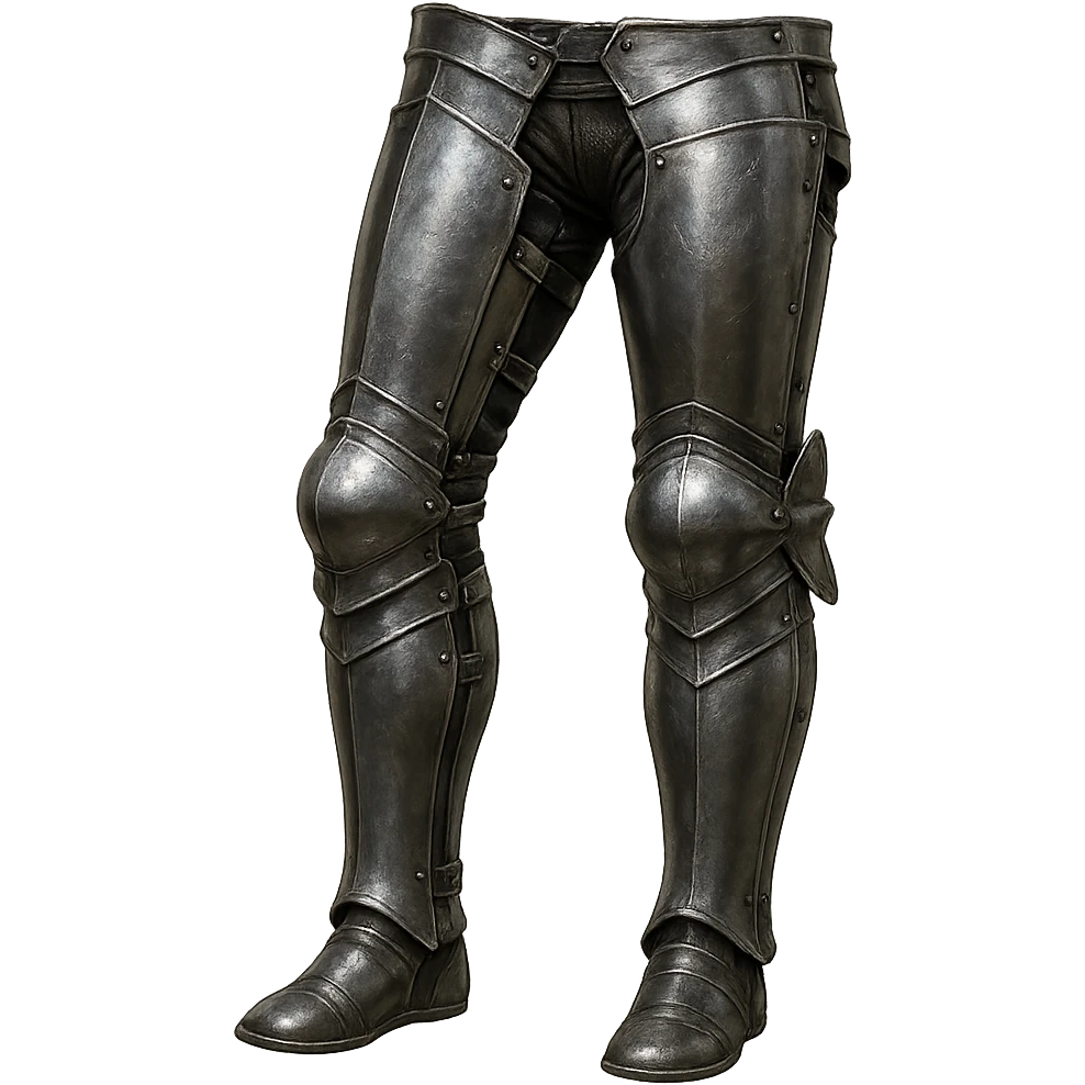 highly detailed realistic steel platelegs armor, metallic shine, medieval fantasy style, no shoes or sabatons, just the leg armor emoji
