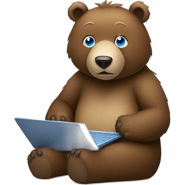 brown bear programming on a laptop with blue eyes  emoji