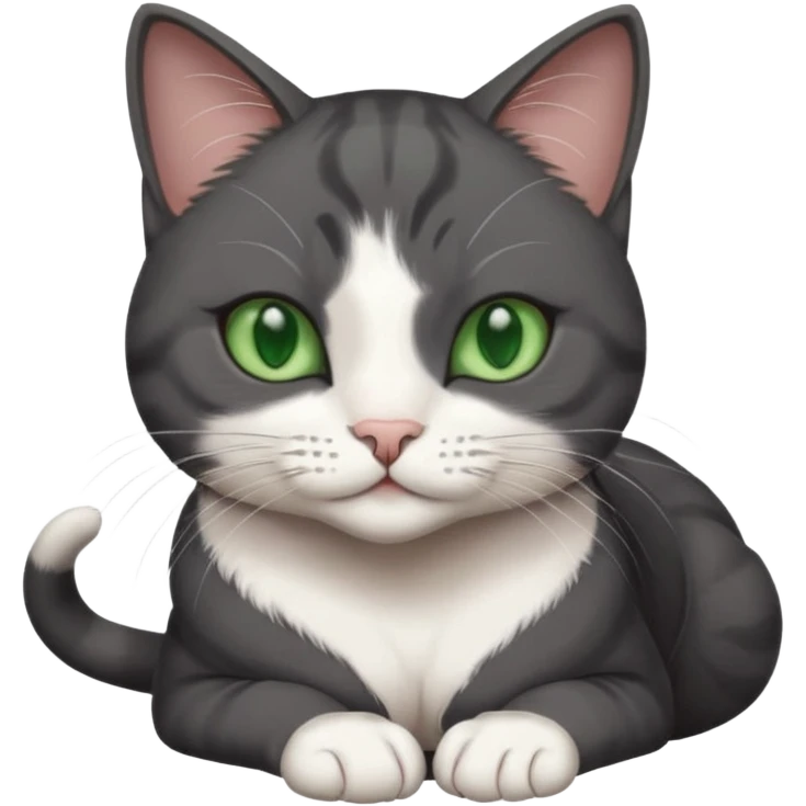 beautiful female solid dark grey cat with green eyes, white toes/paws and white patch on her chest rolling over emoji