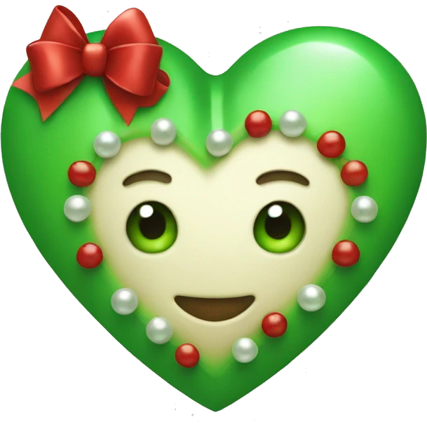 Green heart with pearls and red bow emoji