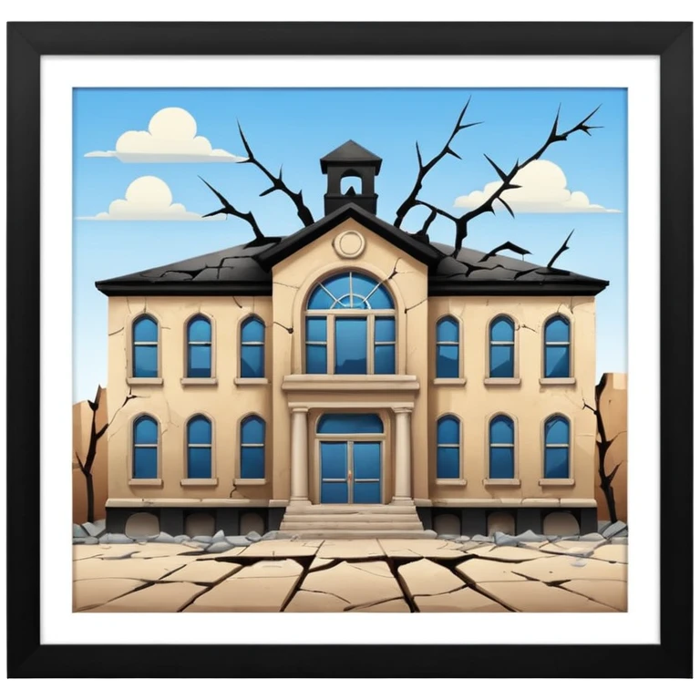 A broken/abandoned school with cracks and dust  with no back ground emoji