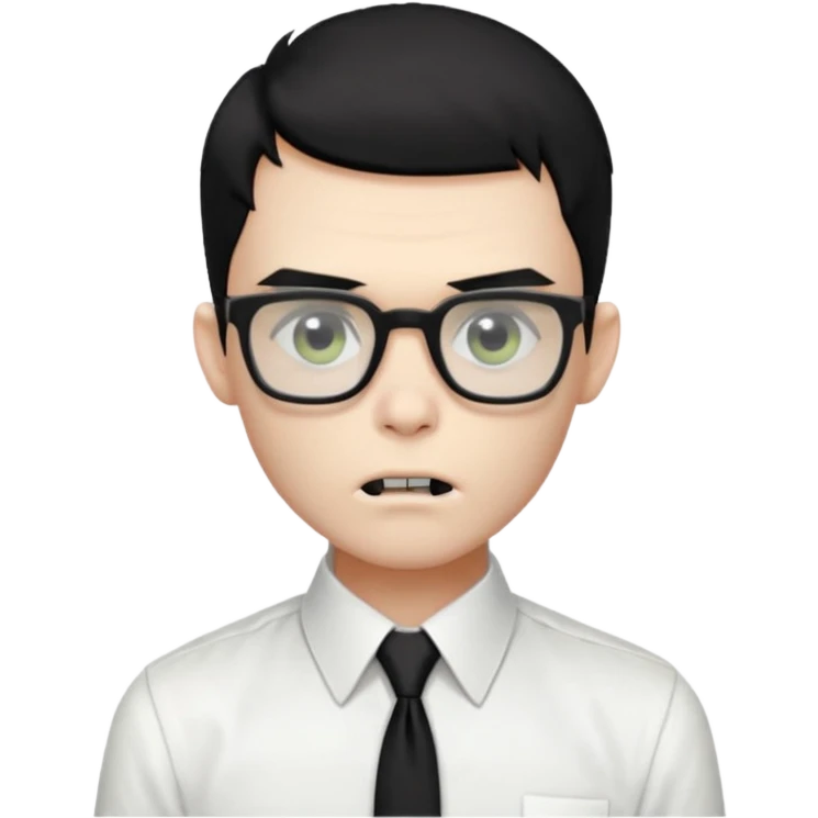 zombie boy black hair e cabelo curto quase careca com camisa social branca e gravata preta, com oculos de grau quadrado emoji