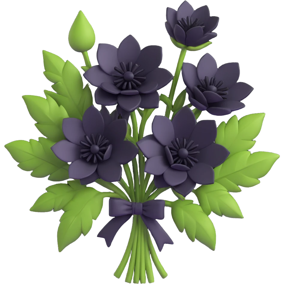 minimal 3D gothic bouquet with more black flowers, simple and mysterious emoji
