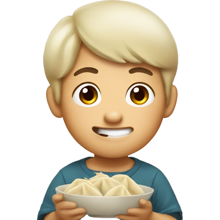asian boy eating dumpling emoji
