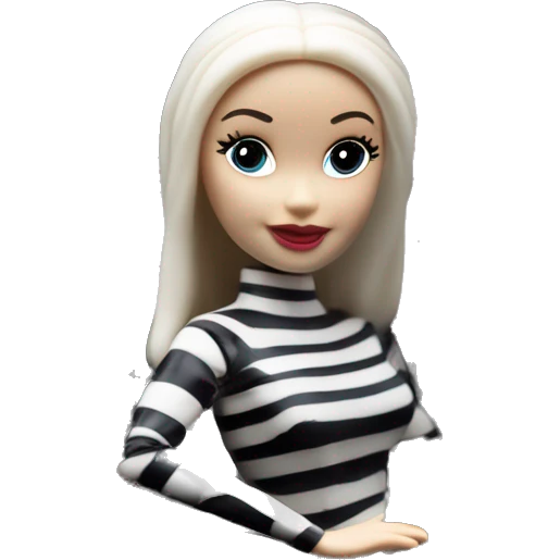 Princess Leia Barbie, 1910 teen Morticia Addams from academy, in dark-gray and black striped outfit. Smiling Driving Mercedes convertible sports car. Pale-white porcelain skin.  emoji