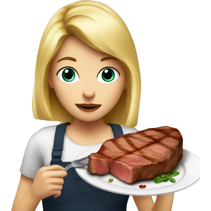 blonde girl eating steak emoji