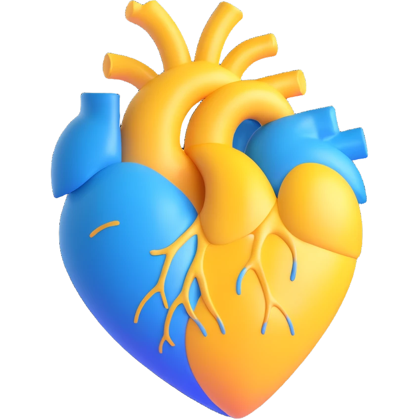 heart blending yellow and blue colors, smooth gradient, transparent background emoji