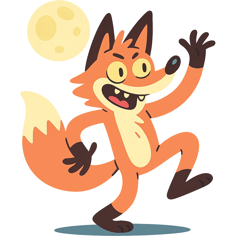 crazy fox dancing under moonlight emoji