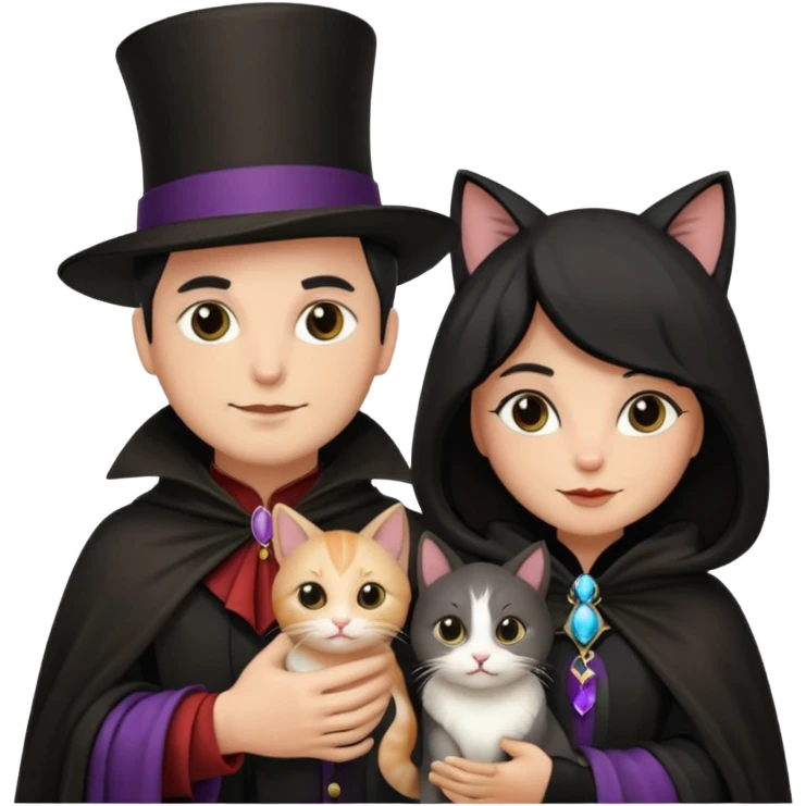 magician couple and their pet cat emoji