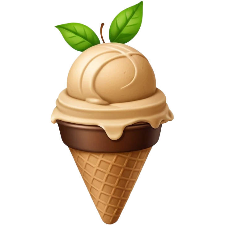 bolitas de helado de cafe con semilla de cafe minimalista y con una hojita  emoji