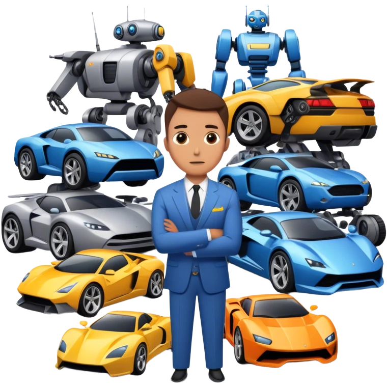 Branden Condy surrounded by robots and super cars  emoji