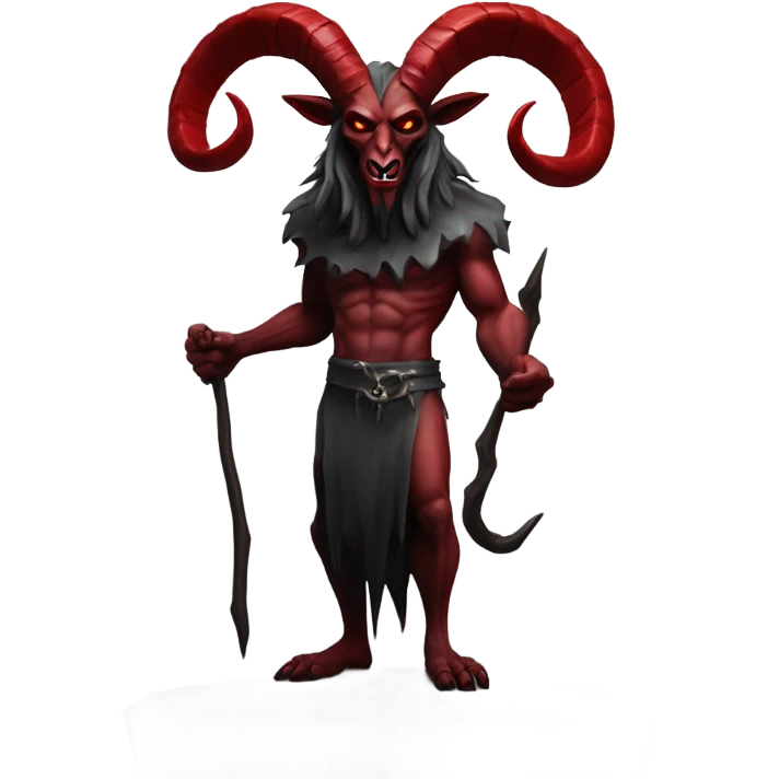 Evil Goatman male Devil sinister with red tipped horns standing with goat hind legs on pyramidal pillar  aura of darkness he is commanding sinister evil power emoji