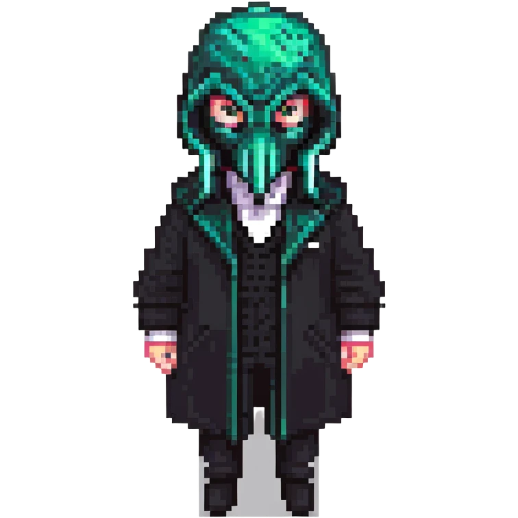 Squid Game Front Man with black geometric mask and black coat emoji