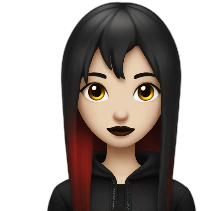 goth girl with half black and half red hari emoji