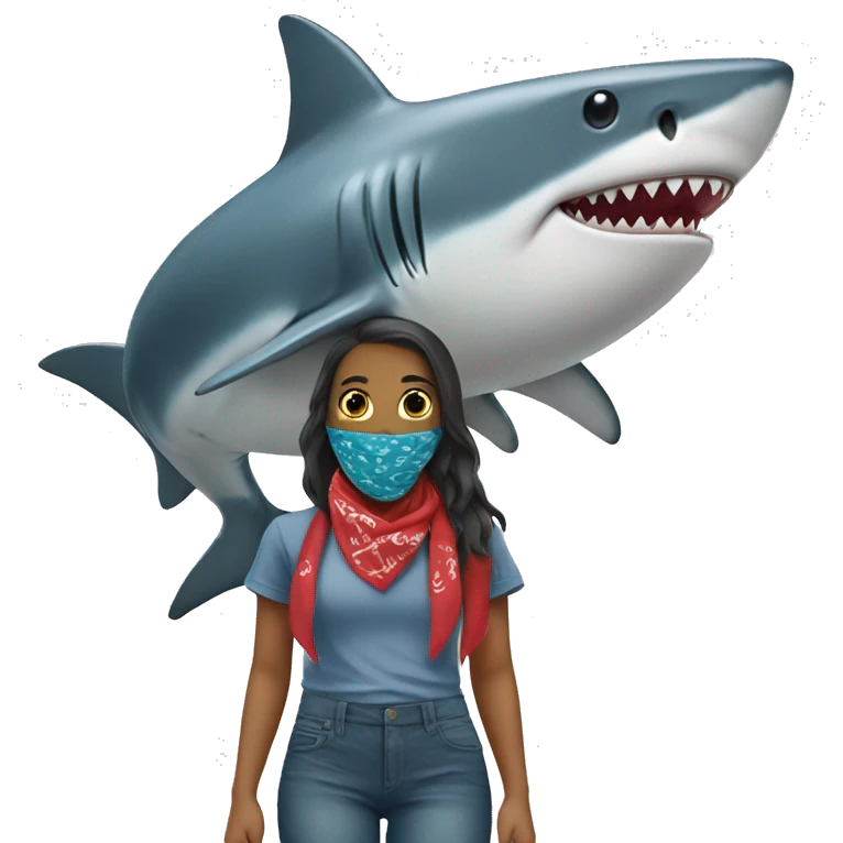 shark with bandana with a woman on its back emoji