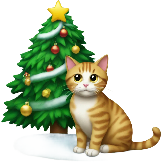 Christmas tree with a cat see beside it emoji