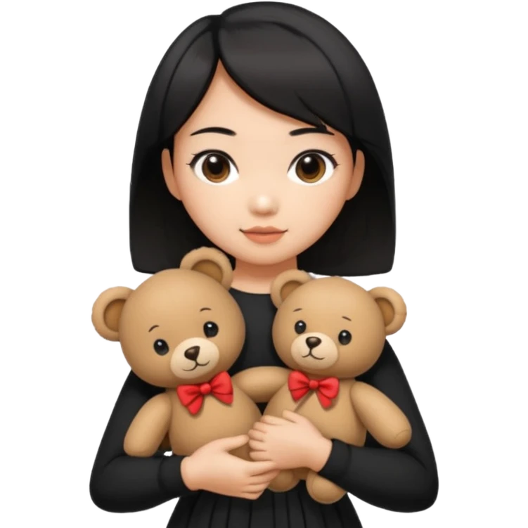 asian black short shoulder length hair tanned woman, black dress girly things emoji