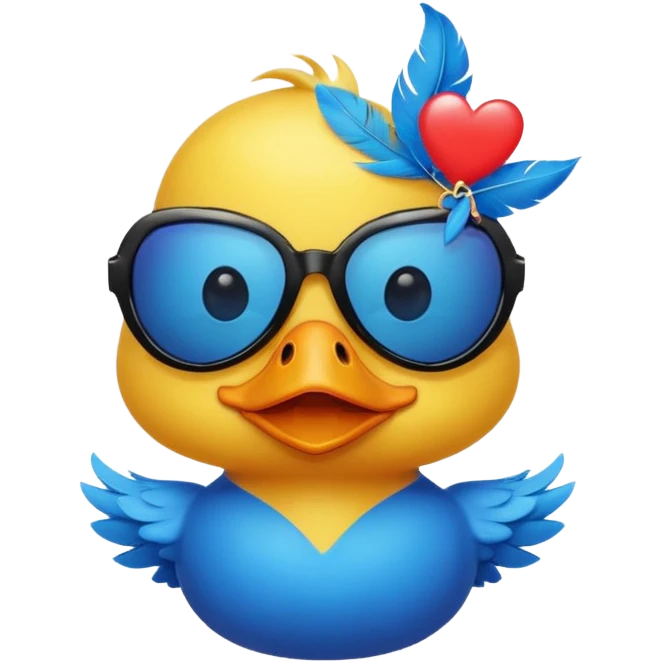 Make a frame emoji and inside it is a  yellow duck wearing red heart sunnies and the background is sky or anything blue make it like this 🌇 but what I described inside  emoji