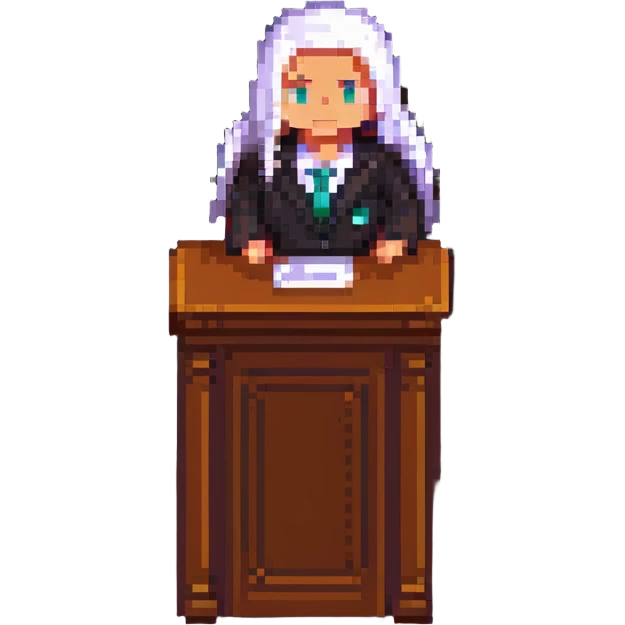 pixel art lawyer at a courtroom podium emoji