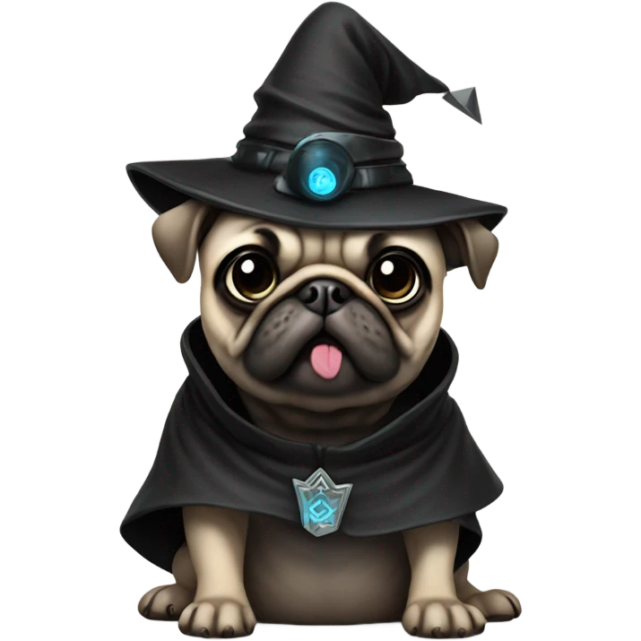 cyberpunk pug wearing a black wizard's hat emoji