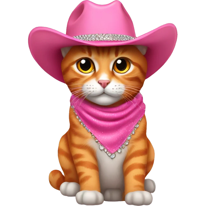 orange realistic cat wearing a bedazzled pink cowgirl hat  emoji