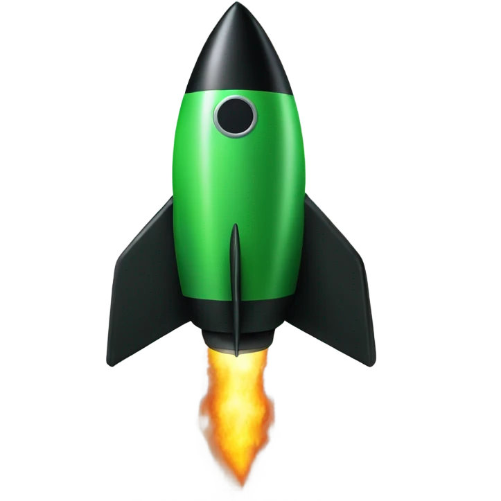 green and black rocket ship with green fire emoji