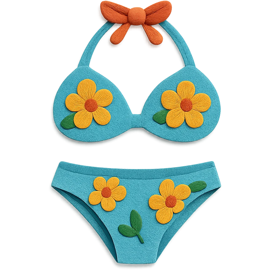 illustration of a bikini with floral patterns in paper-craft style emoji