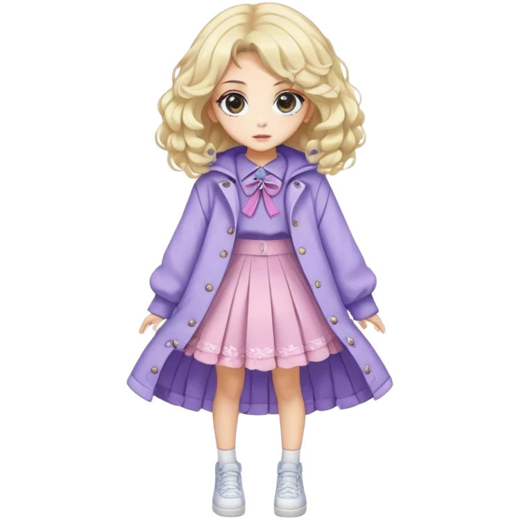 Pretty, stylish, anime style, character, real life, big eyes, cute, gorgeous hair, full body, stylish clothing, lady, young, romantic, colorful, detailed, cool design, aesthetic emoji