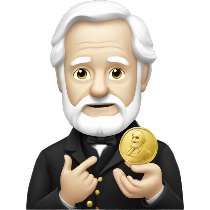 Victor Hugo holding a gold coin in his hand emoji