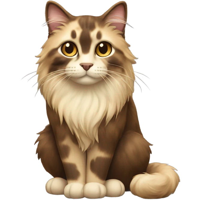 long haired mixed brown cream black fur cat whole body emoji