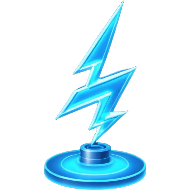 3d blue neon glowing transparent lightning emoji