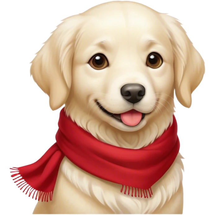 A white golden retriever with a red scarf emoji