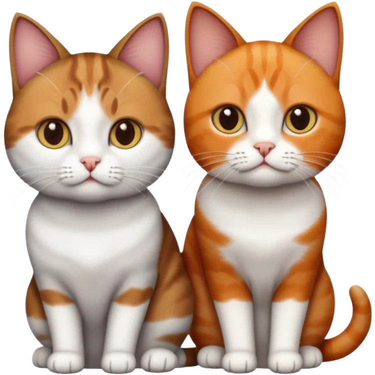3 different coloured short haired cats including; a dark brown tabby and white cat, and a dark grey and white and a ginger and white emoji