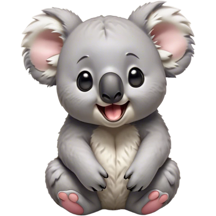 Cinematic Cute Yawning Koala Portrait Emoji, Head tilted slightly with a dramatic, wide-open yawn, showcasing a soft, downy grey fur with drooping ears and round eyes barely open in drowsy contentment, Simplified yet irresistibly adorable features, highly detailed, glowing with a soft, cozy glow, high shine, relaxed yet expressive, stylized with a touch of gentle whimsy, bright and endearing, soft glowing outline, capturing the essence of a sleepy yet affectionate koala, so drowsy it feels like it could stretch out of the screen and curl up for a nap! emoji