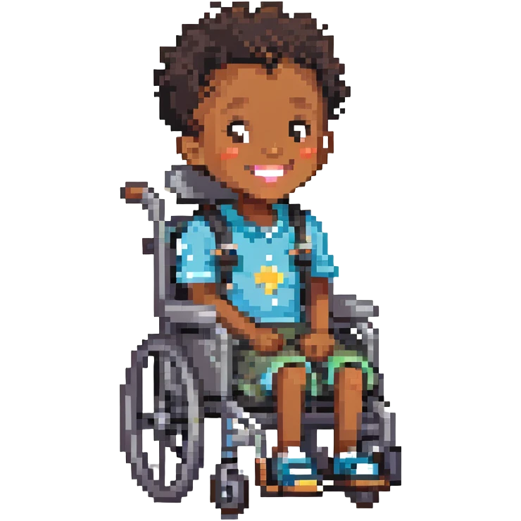black child in wheelchair, smiling, happy emoji