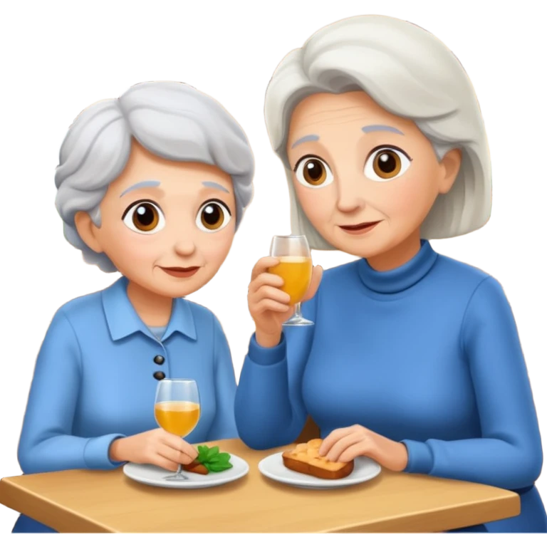 conversación dentro de un restaurant  dos personas y una de las persoans sea una abuela emoji