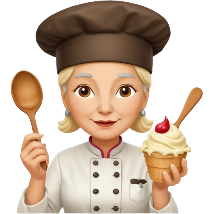Old femaleChef trying multiple scoops of gelato emoji