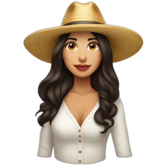 Mujer morena cabello largo con sombrero  emoji