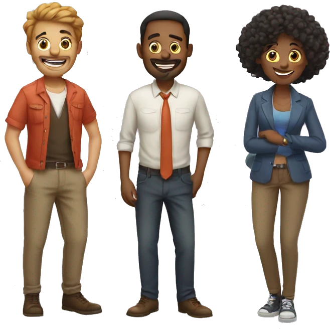 three crazy people, dressed differently and from different countries emoji