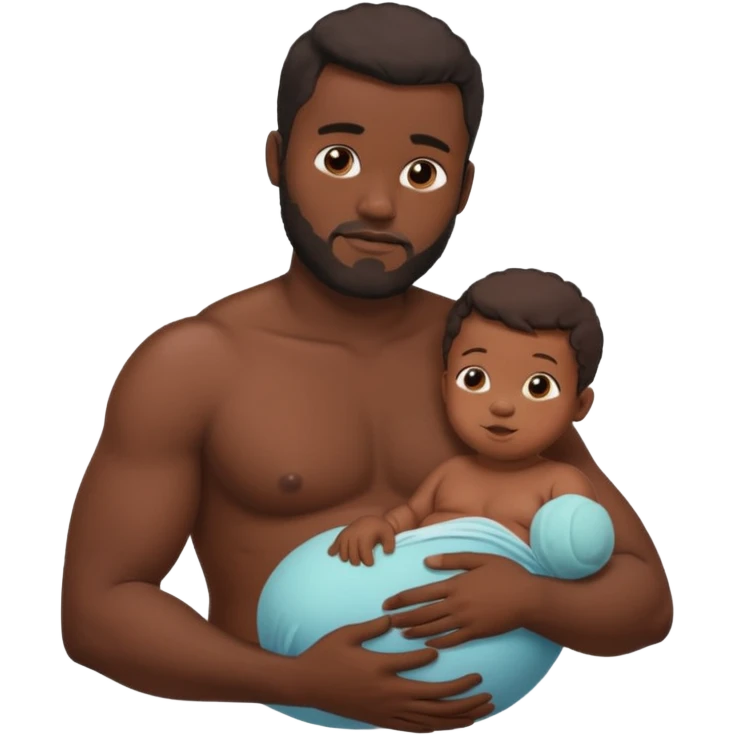 A shirtless pregnant burly black man breastfeeding his baby emoji
