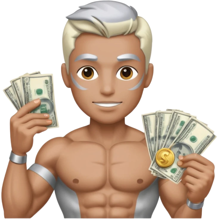 Silver skin muscle holding money emoji