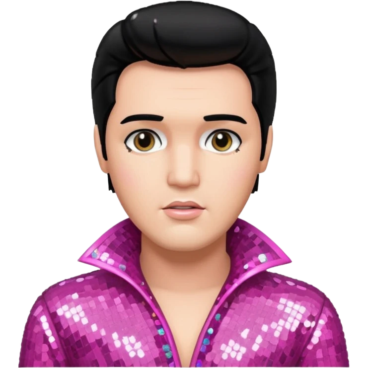 Elvis Presley with black hair, pink sequin outfit emoji