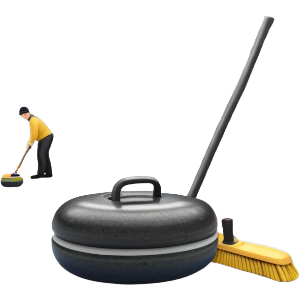 An icon showing a close-up of a curling stone sliding across the ice with a broom beside it. The scene is set in a brightly lit stadium, with detailed spectator stands in the background. Transparent background highlights the focus, skill, and atmosphere of the curling sport. emoji